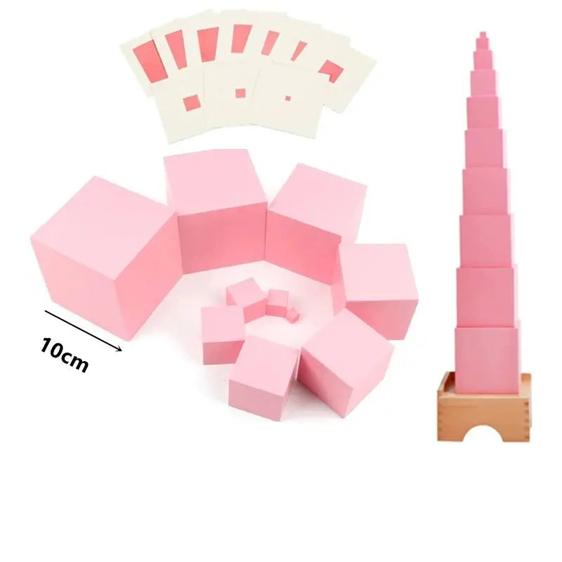 Montessori Pink Tower 10CM W/ Cards n Stand Sensory Toys Game for Visual Sense Experience Early Childhood Educational Materials -  Mon Jouet Montessori