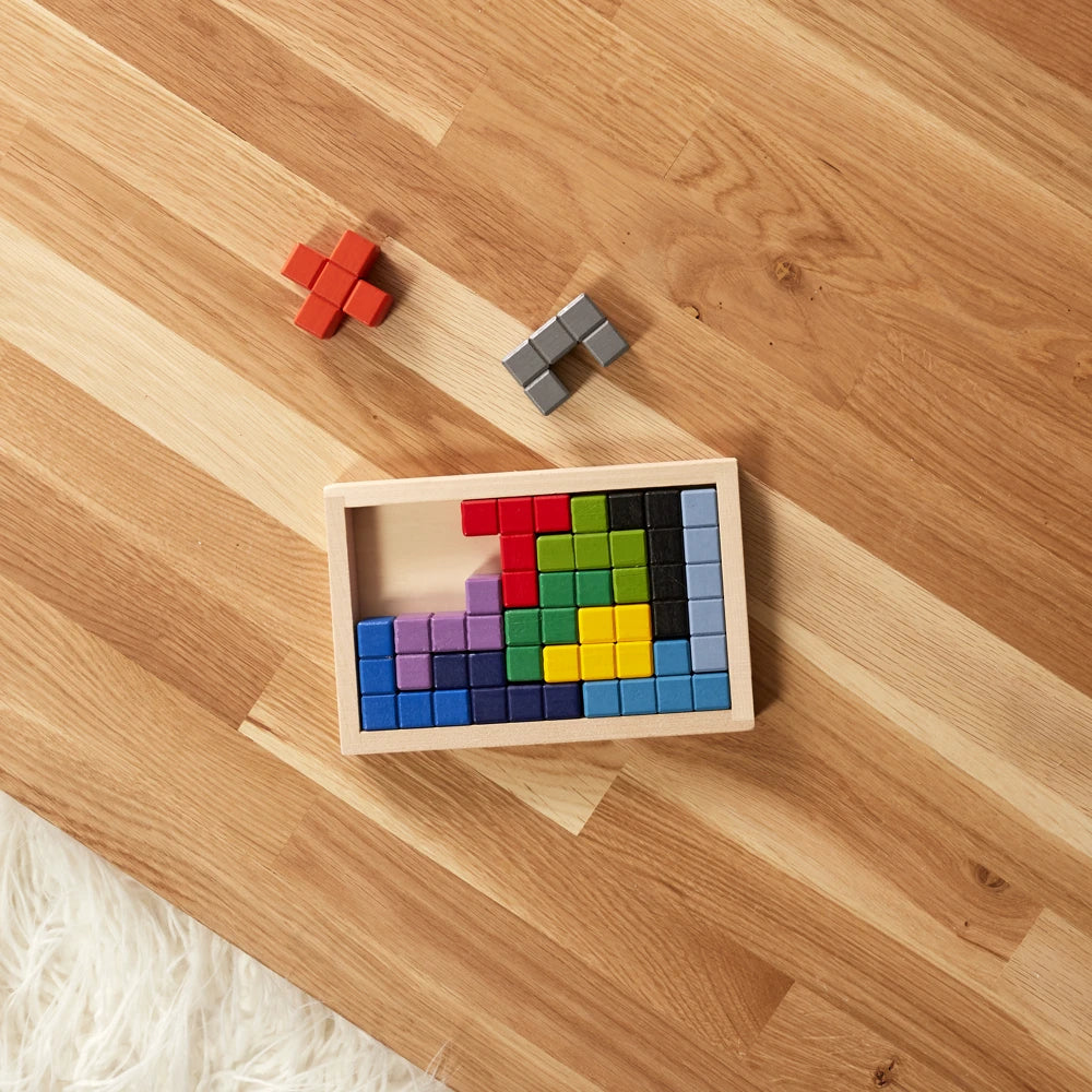 Puzzle Tetris en Bois Montessori — Jeu Logique d'Assemblage Enfant 3 ans