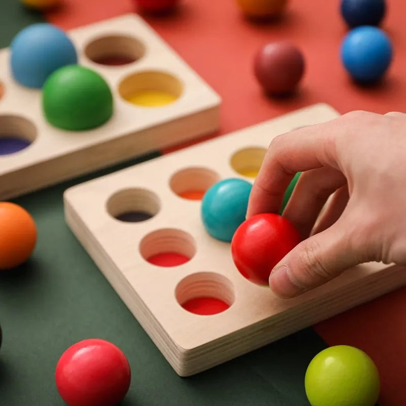 Jouets Montessori en bois pour enfants, éducation précoce, jouet préscolaire, boule arc-en-ciel, jeu sensoriel assorti, planche de tri cognitive des couleurs -  Mon Jouet Montessori