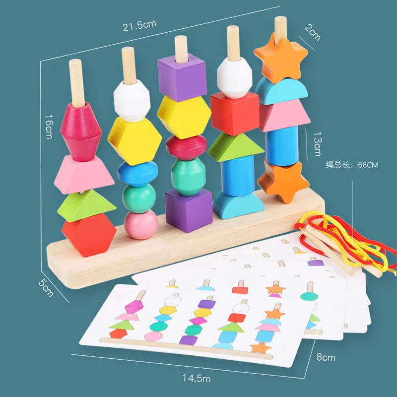 Jeu de puzzle en bois Montessori correspondance de couleurs et de formes avec perles colorées