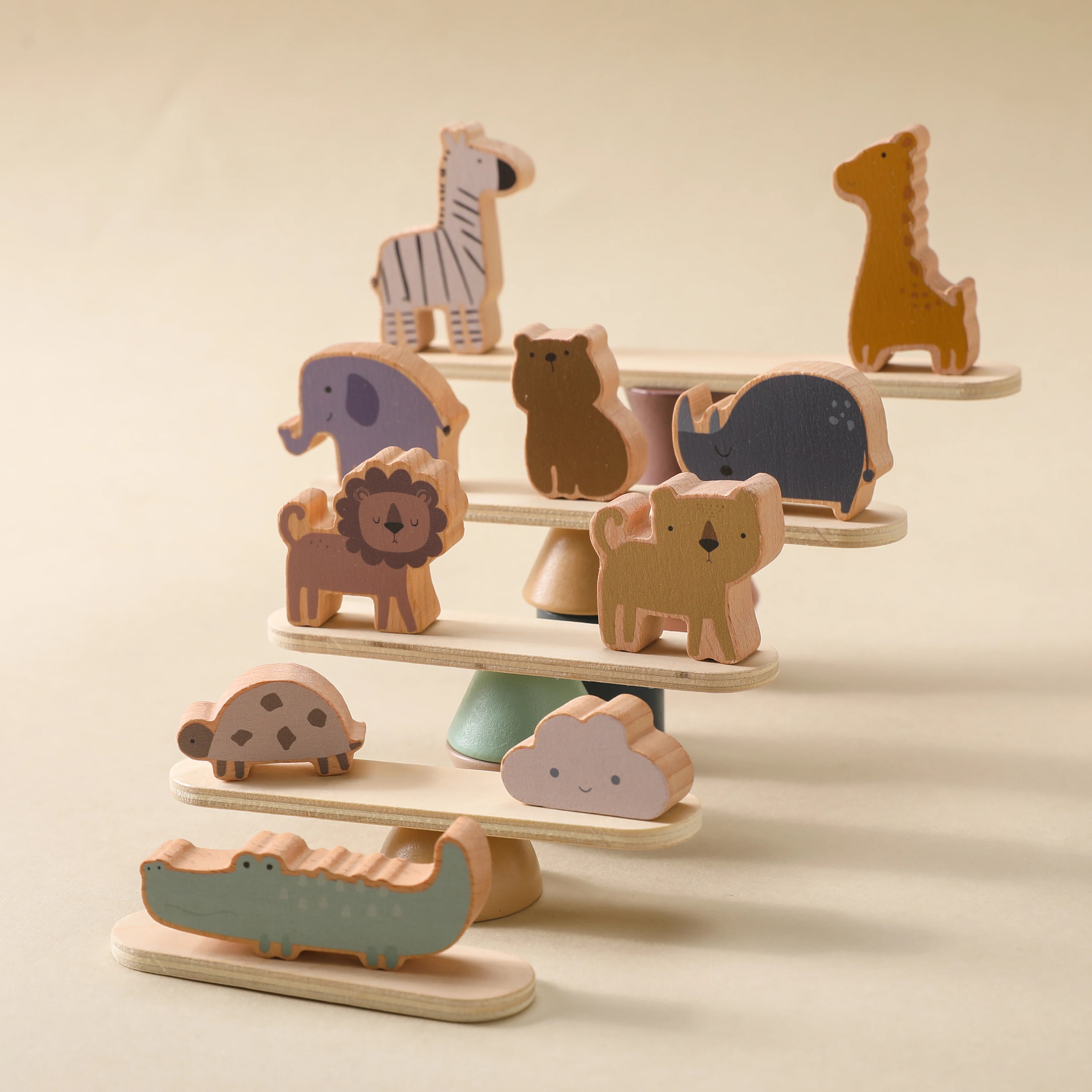 Jeu d'équilibre en bois Montessori avec blocs animaux pour enfants