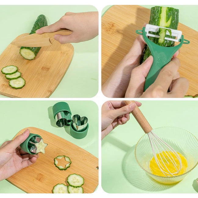 Couteau en bois sûr pour enfants et ensemble de cuisson pour enfants, outils de cuisine Montessori pour tout-petits, cuisine et cuisson pour enfants, petits chefs, cadeau -  Mon Jouet Montessori