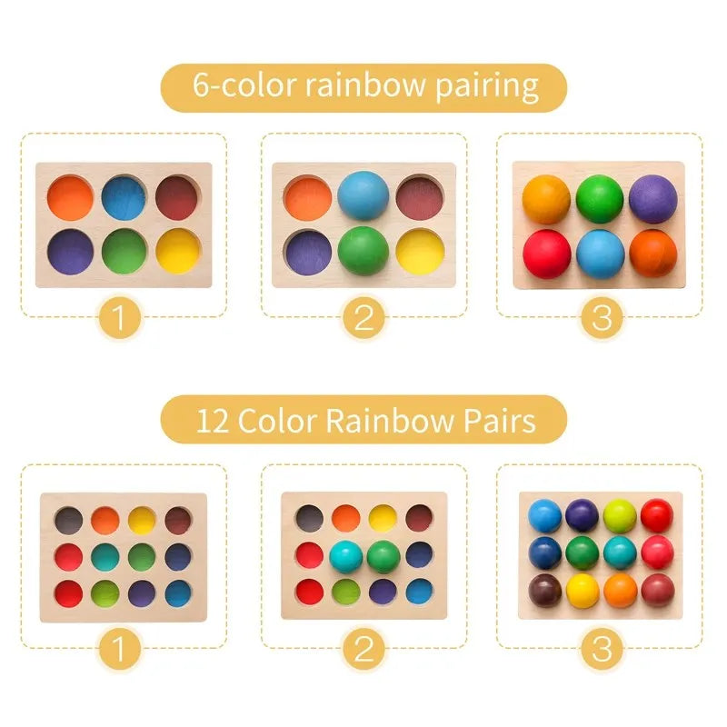 Jouets Montessori en bois pour enfants, éducation précoce, jouet préscolaire, boule arc-en-ciel, jeu sensoriel assorti, planche de tri cognitive des couleurs -  Mon Jouet Montessori