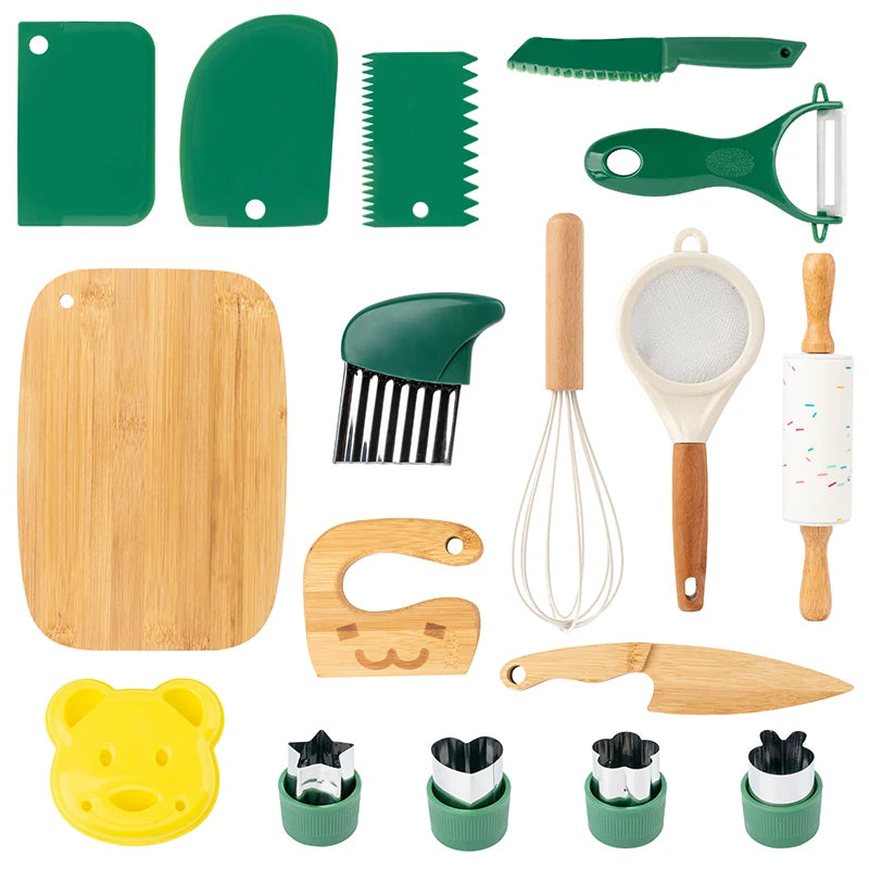 Couteau en bois sûr pour enfants et ensemble de cuisson pour enfants, outils de cuisine Montessori pour tout-petits, cuisine et cuisson pour enfants, petits chefs, cadeau -  Mon Jouet Montessori