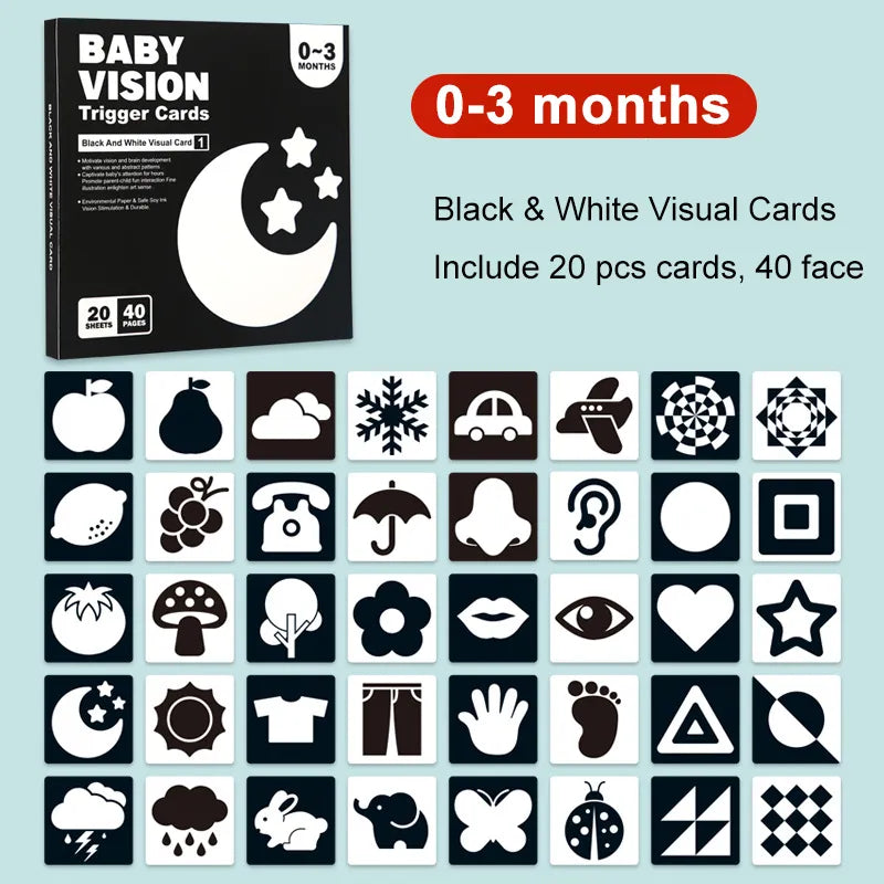 Carte d'Éthiculation Visuelle Montessori pour Bébé, Jouet Noir et