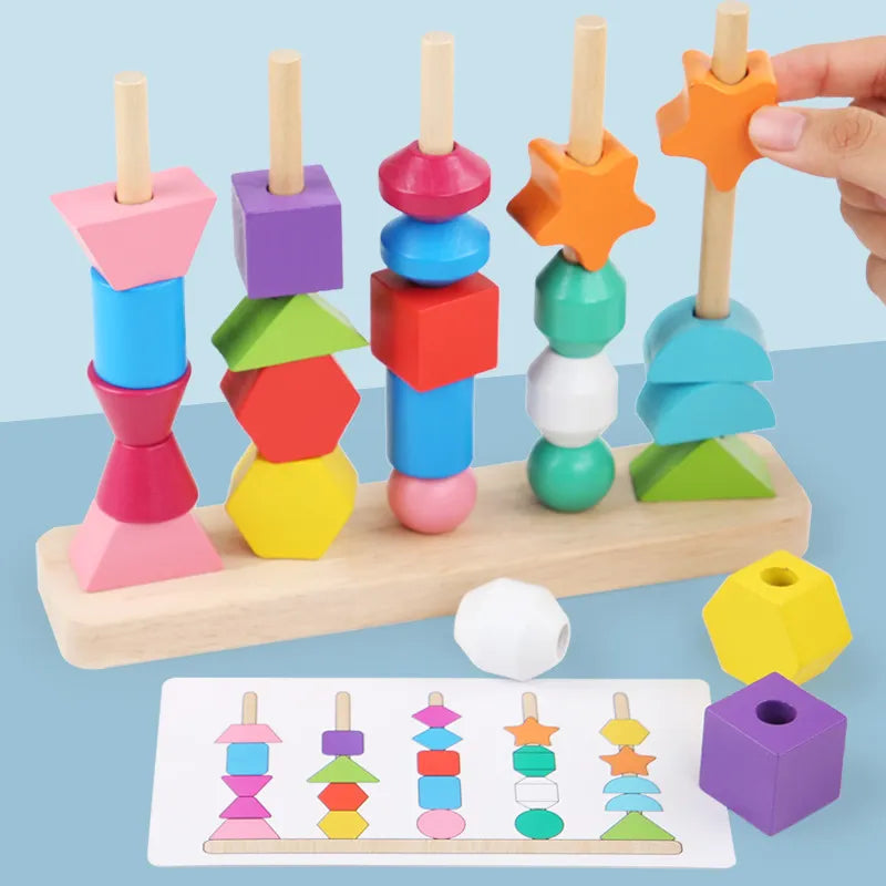 Jeu de puzzle en bois Montessori correspondance de couleurs et de formes avec perles colorées