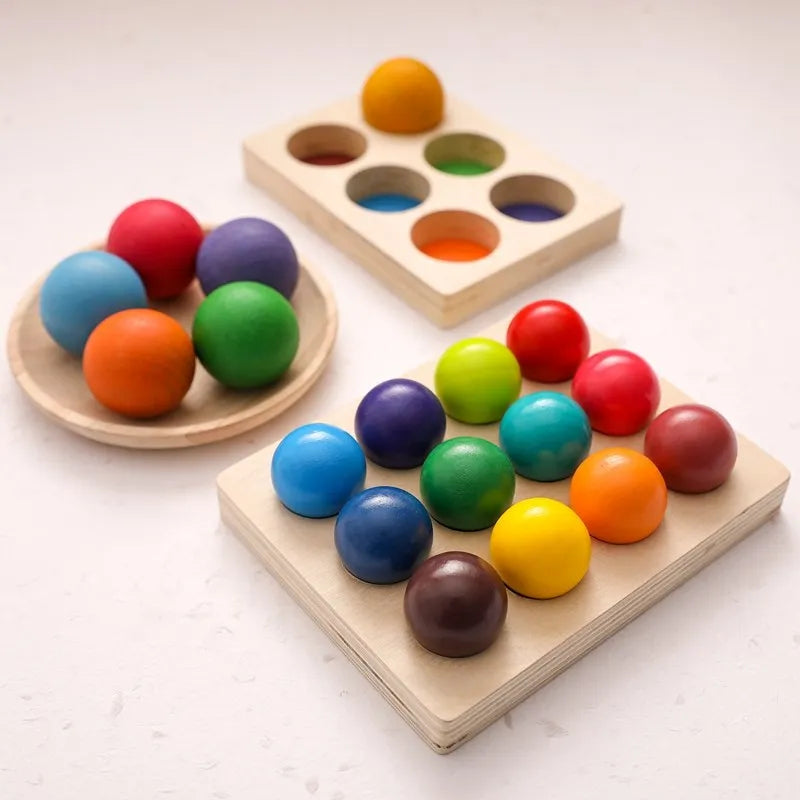 Jouets Montessori en bois pour enfants, éducation précoce, jouet préscolaire, boule arc-en-ciel, jeu sensoriel assorti, planche de tri cognitive des couleurs -  Mon Jouet Montessori