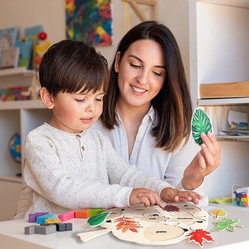 Puzzle en Bois d'Apprentissage des Feuilles Montessori