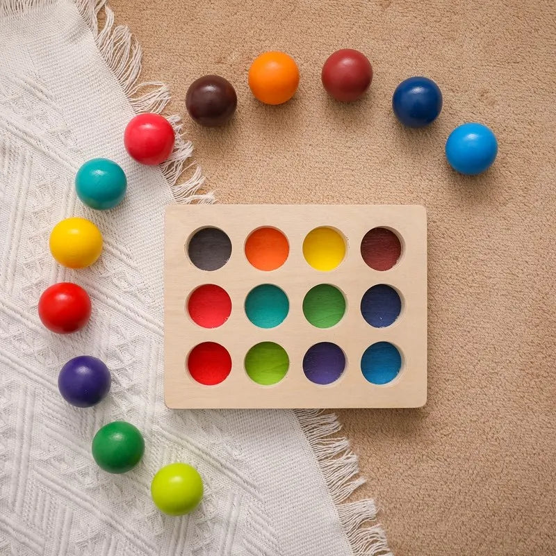 Jouets Montessori en bois pour enfants, éducation précoce, jouet préscolaire, boule arc-en-ciel, jeu sensoriel assorti, planche de tri cognitive des couleurs -  Mon Jouet Montessori