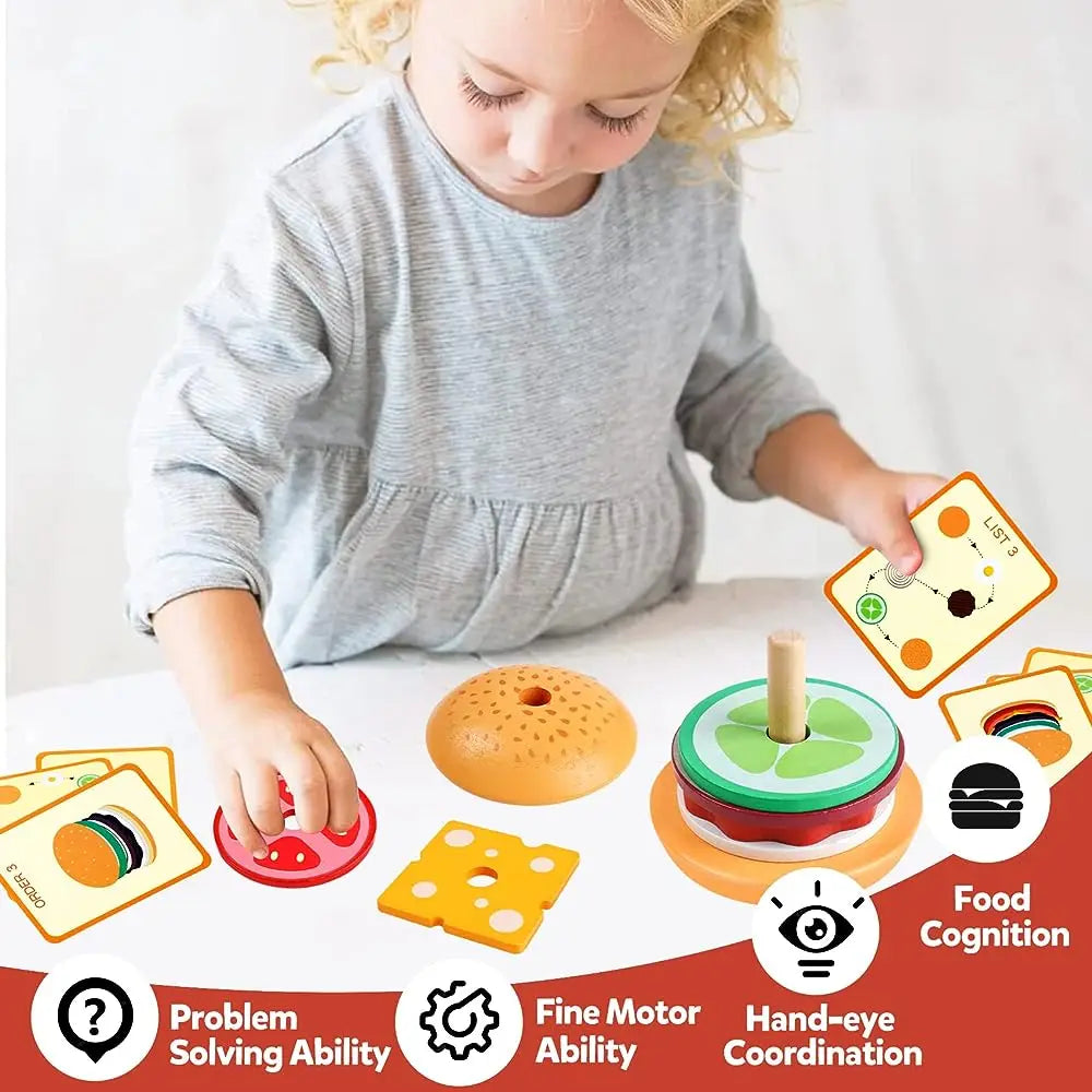 Jouets empilables - burgers en bois Montessori pour les tout-petits