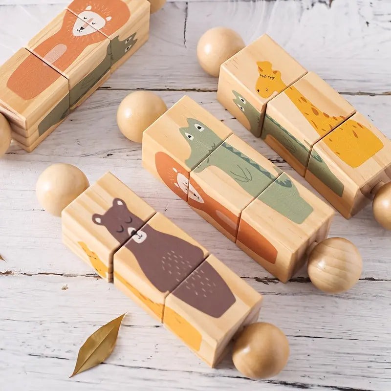 Wooden Multifunctional Rotating Animal Shape Matching Toys, Rattle Youngsters Grip Toys, Hand-held Brain Rattle, Youngsters's Educational Turn Music, Wooden Animal Puzzle Toys, Christmas Gifts -  Mon Jouet Montessori