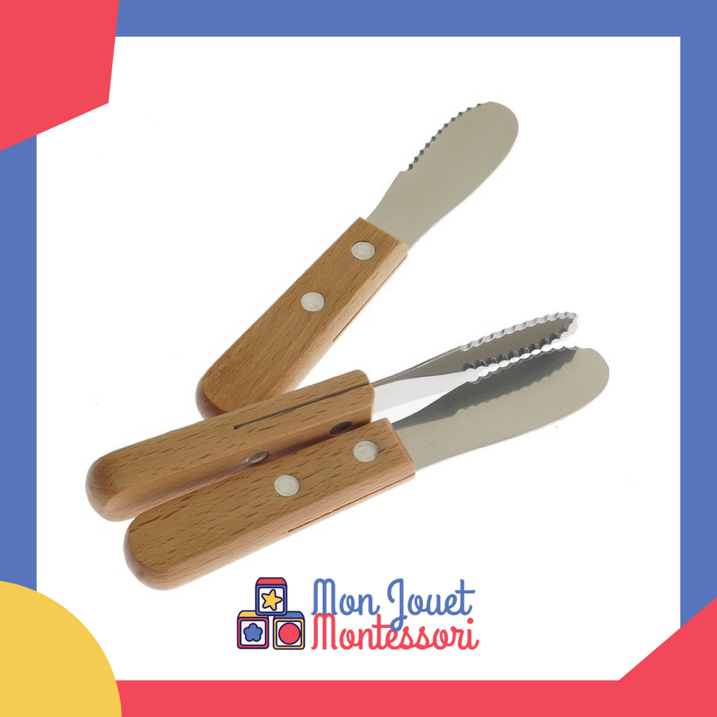 Couteau enfant Montessori, Couteau en bois pour enfants pour la Cuisine,  Couteaux Sécurisés pour les Enfants, , Hachoir, Couper les Fruits et  Légumes (pour les 2-10 ans)