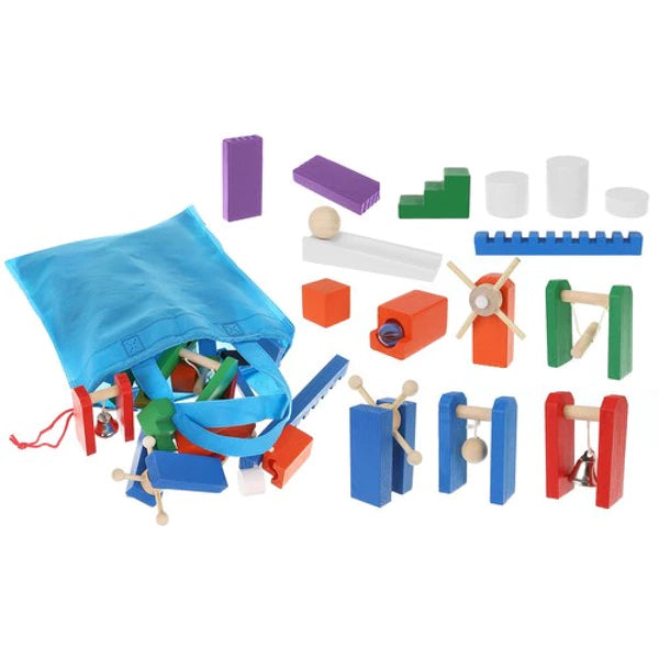 Dominos en bois colorés pour créer des parcours créatifs