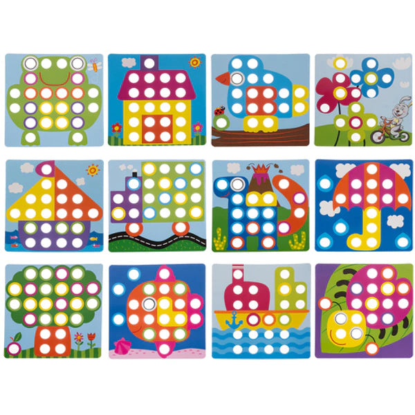 Puzzle bouton éducatif avec cartes modèles de mosaïque