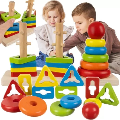 Puzzle encastrement en bois formes et anneaux – photo 3