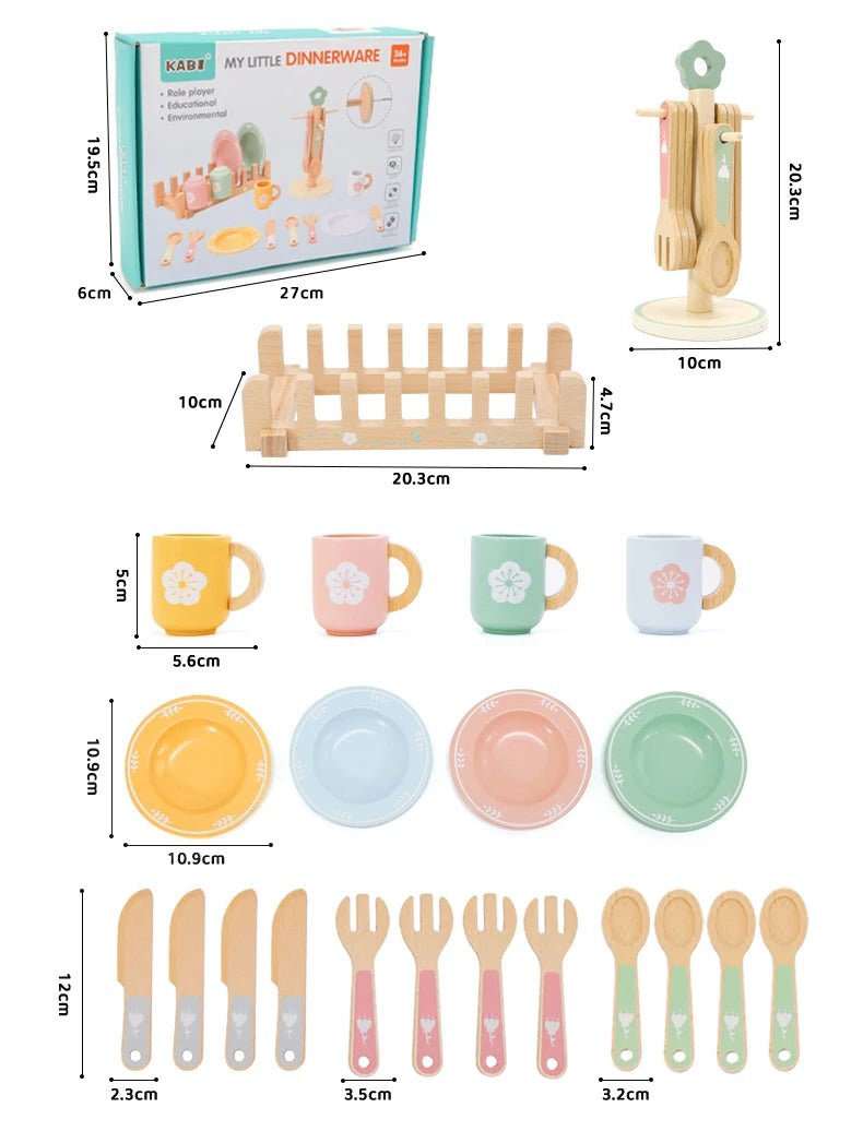 Service de Vaisselle Montessori - Ustensiles de Cuisine en Bois 21 Pièces - Mon Jouet Montessori